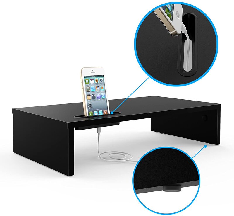 Wooden Monitor Stand Arm Elevated Tv Laptop Printer Stand with Mobile Phone Holder