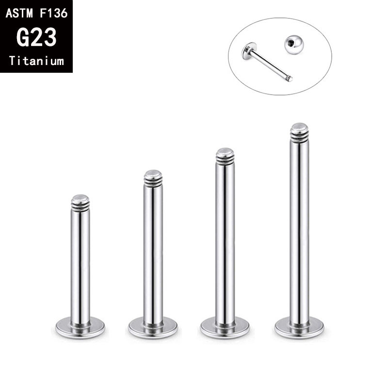 G23 Titanium Lip Nail External Thread Flat Bottom Rod F136 Alloy Polished Piercing Jewelry detail image 4