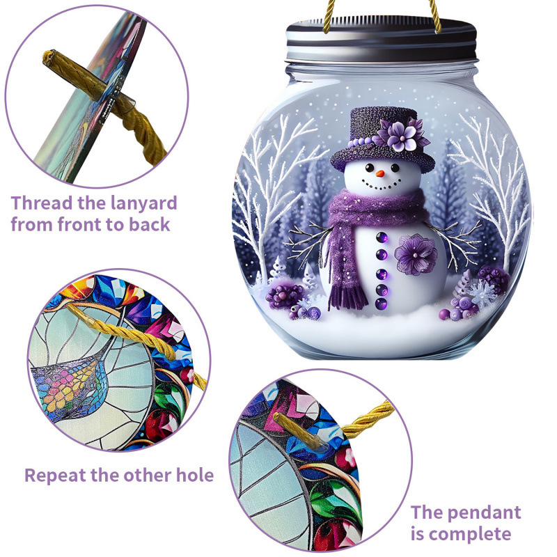 Explosiones transfronterizas de Navidad muñeco de nieve púrpura pintado ventana decoración porche con cadena colgante acrílico disco