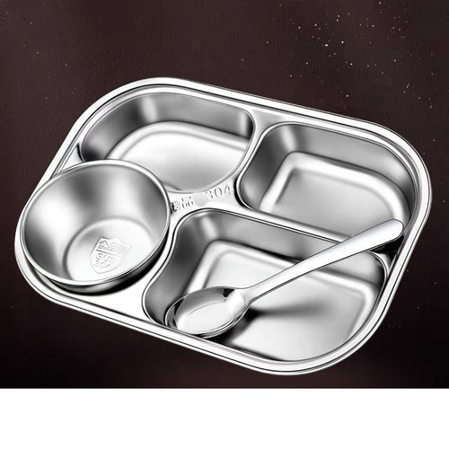 304 stainless steel dinner plate European style deepened grid plate children's dinner plate four grids and five grids baby tableware school wholesale