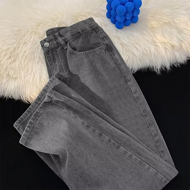 Herren-Jeans im Herbst-Look, gewaschen, einfarbig, High Street Retro, locker geschnitten, gerades Bein, mittelhoher Bund, weites Bein, Freizeithose_voghion.com