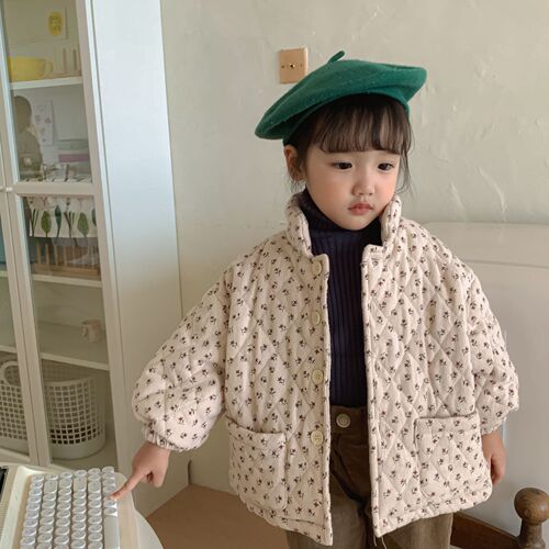 Girls' cotton-padded jackets with velvet and thickened autumn and winter warm style cotton-padded jackets children's clothing cotton-padded jackets  new baby coats
