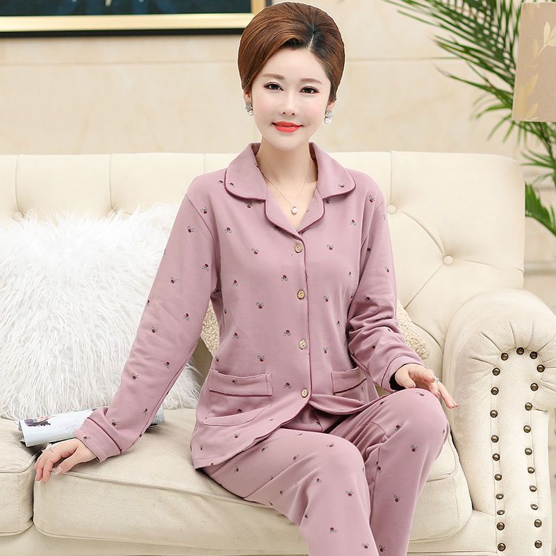 100% pijamas de algodón de primavera y otoño de las mujeres de manga larga suelta más tamaño desgaste del hogar traje de dos piezas desgaste exterior
