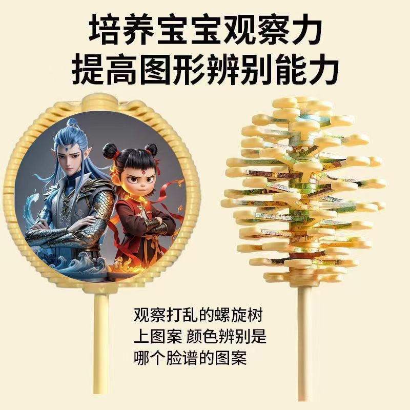 卡通魔童闹海创意斐波那契螺旋树旋转棒棒糖解压益智手摇旋转玩具|undefined