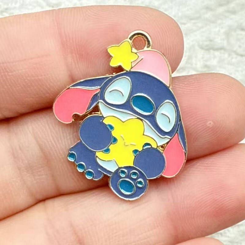 漫画アニメかわいいステッチ合金オイル滴下 diy ジュエリーアクセサリーネックレスイヤリングブレスレットキーホルダーペンダント|undefined