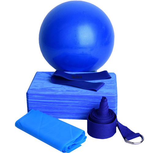 Gradient blue yoga brick five-piece set fitness stretching elastic band dance practice brick yoga ball auxiliary tool set