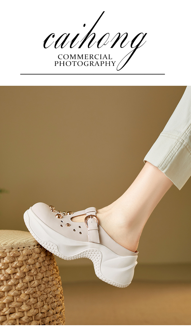 Dép sandal nữ quai chữ V đế dày bít mũi phong cách trẻ trung — đen chi tiết 2