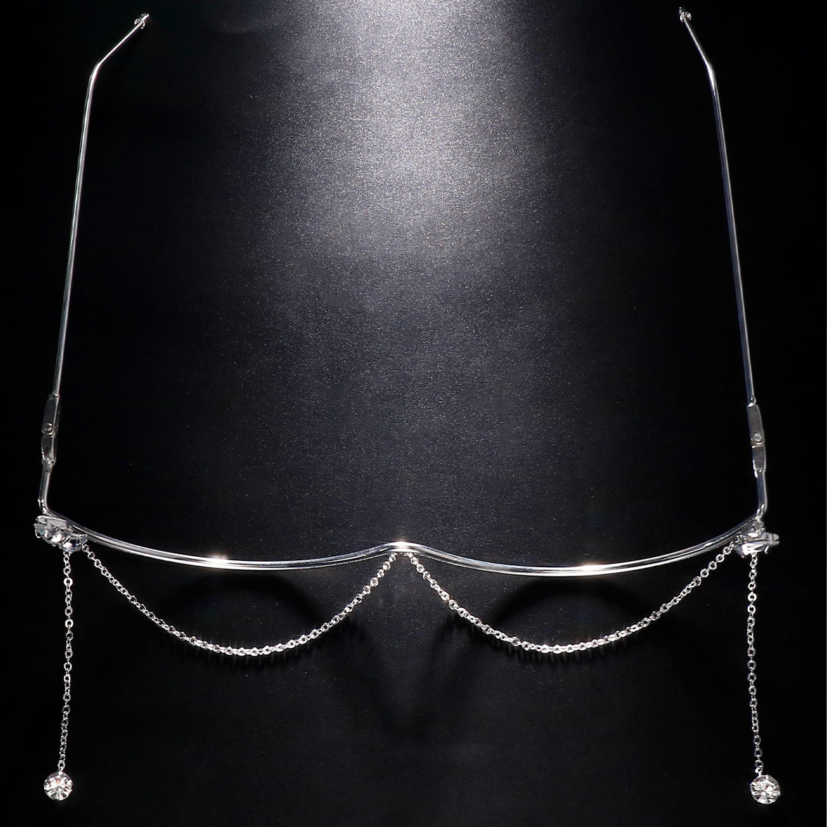 Moda nuevo rhinestone gafas Marco europeo y americano personalidad sin lente cadena colgante gafas marco accesorios de moda para mujeres
