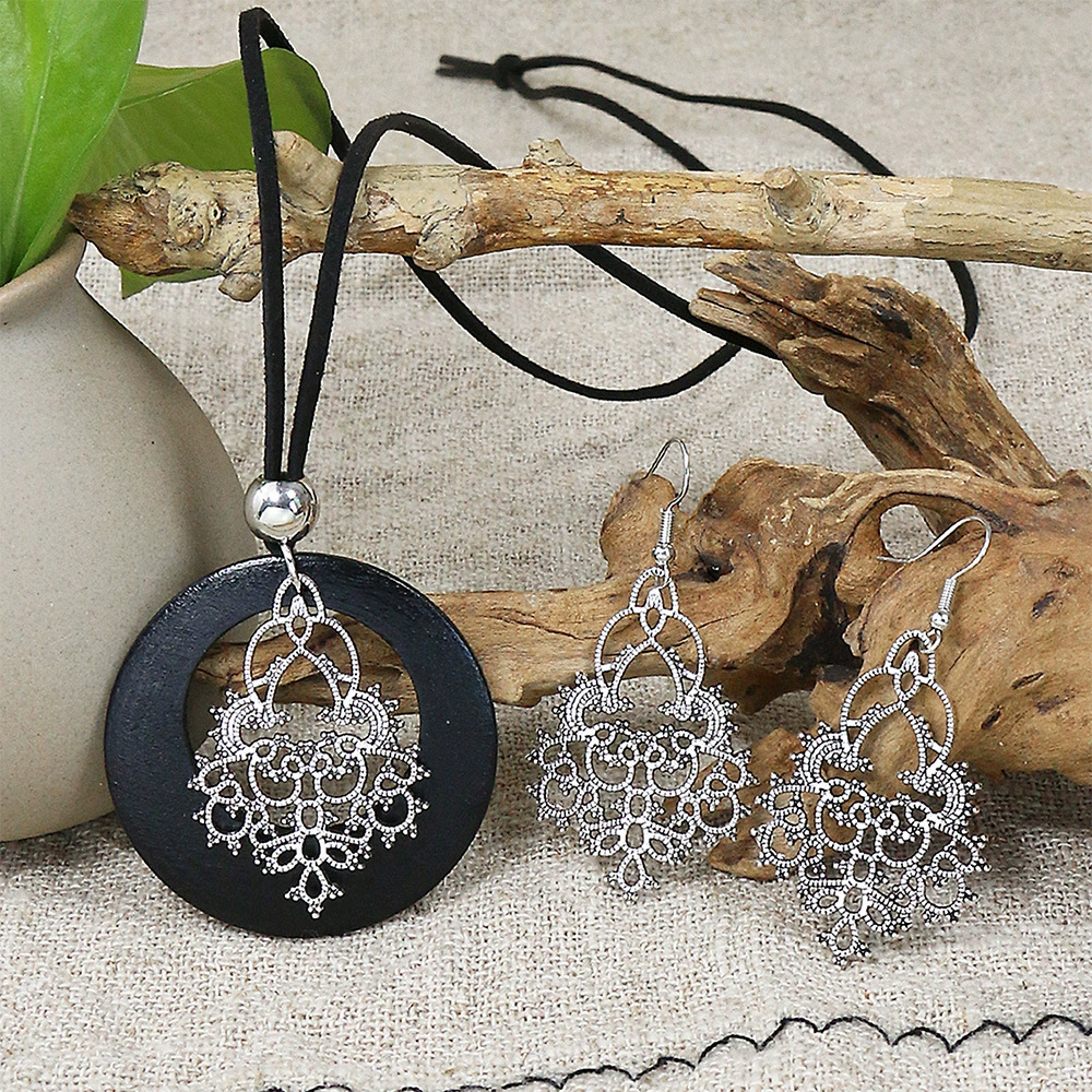 Этнические серьги, ожерелье, цепь, серебряный набор, (Торговля через границу), этнический стиль, прямые продажи с завода