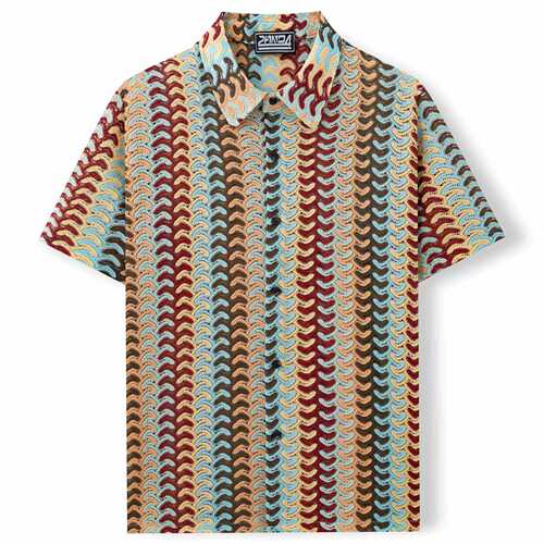 Cross-border men's clothing, European and American style men's knitted shirts, summer new colorful hollow-out breathable short-sleeved shirt A0404