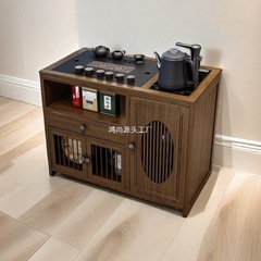 モバイルティーテーブル、家庭用無垢材小型ティーカート、リビングルームティーテーブル、ティーセット、全自動ケトル一体型