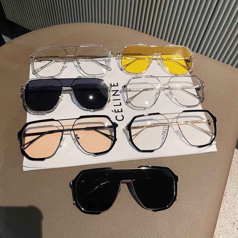 New Fashion Double Beam All-in-One Sunglasses Korean Style Distinctive Large Frame Decorative Plain Mirror Instagram Sunglasses