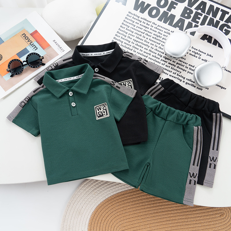 Boys Summer Polo Shirt Suit 2025 New Kidsren's Summer Short-Sleeved Clothes Baby Handsome Street Kidsren's Clothing Trend