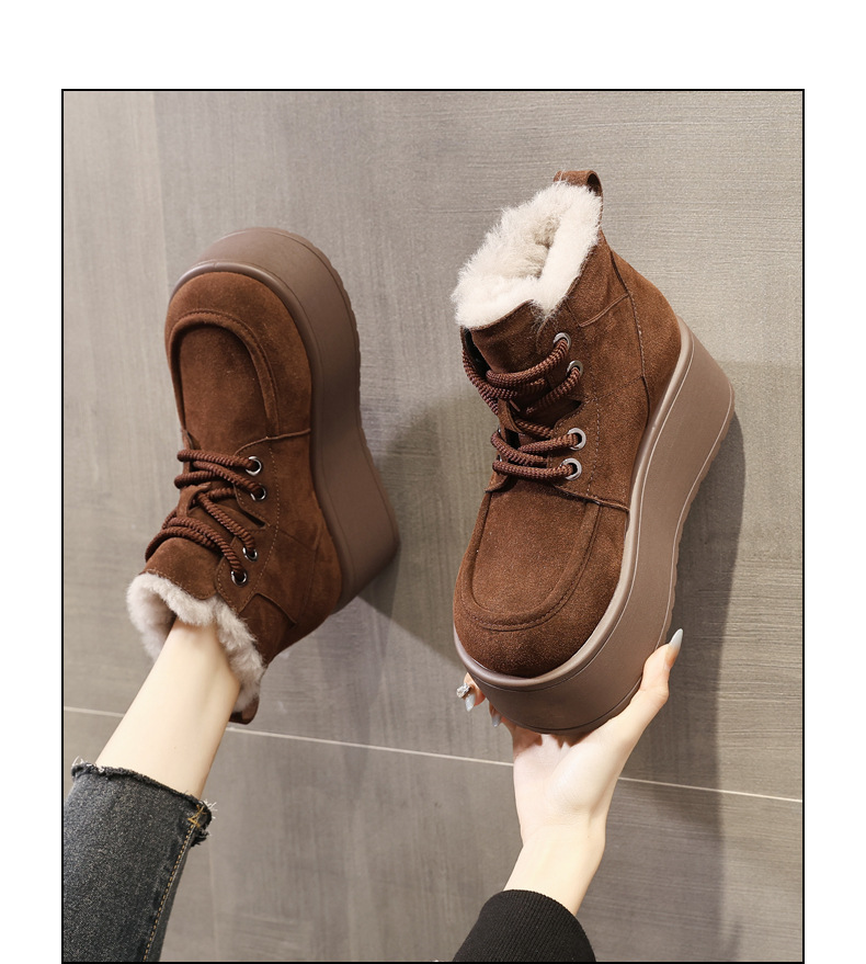 Giày boot nữ cổ cao đế dày tăng chiều cao, lót nhung ấm mùa đông — Màu cà phê chi tiết 16