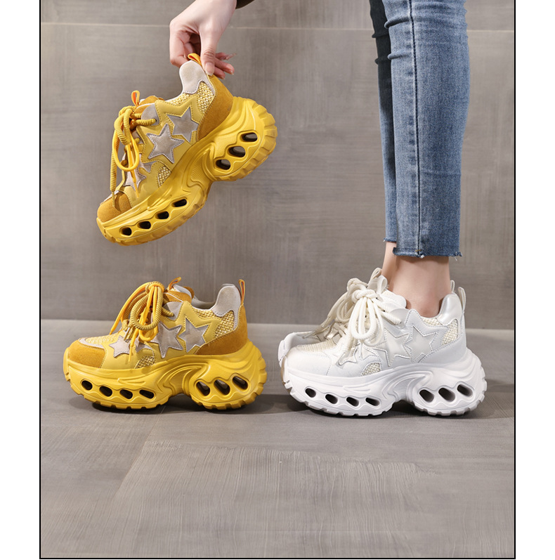 Giày sneaker nữ đế dày chunky lưới thoáng khí tăng chiều cao — màu trắng chi tiết 17
