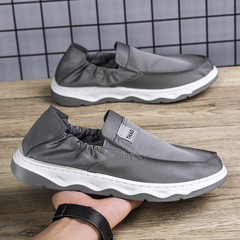 Ice Silk Fabric Trendy British Casual Fabric Shoes, Stylish Korean Version Lightweight Flat Shoes, Versatile Slip-On Shoes for Men, One-Piece Slacker Shoes