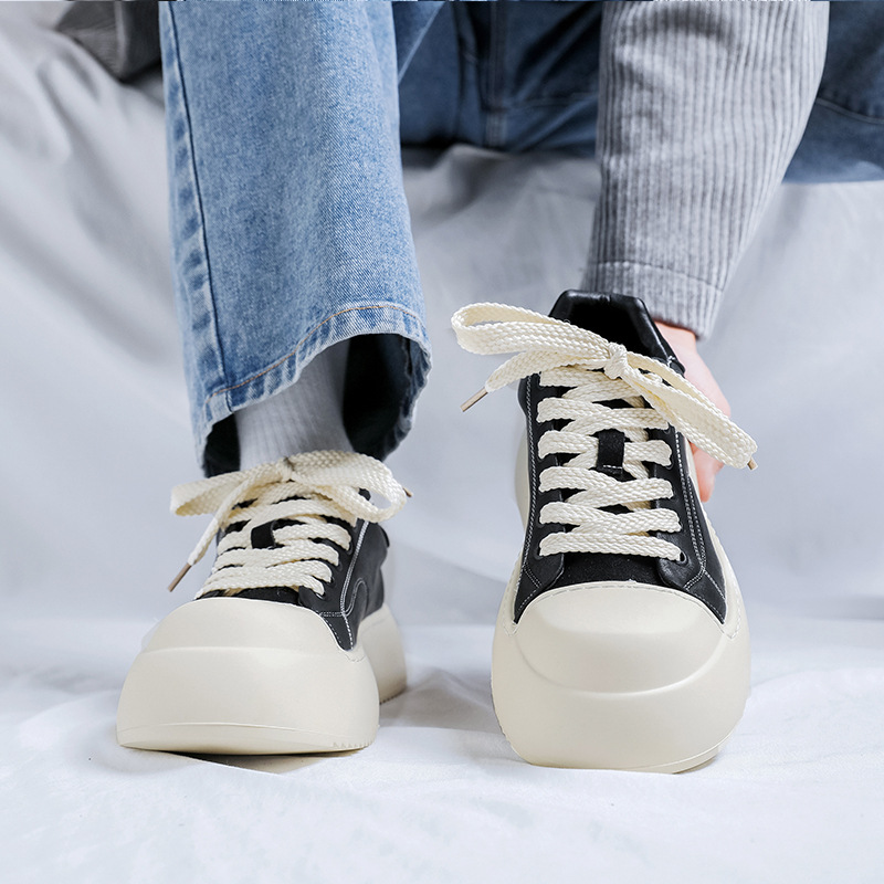 Men's Casual Sports Shoes Wide Toe Derby Black And White Thick Sole Elevator Shoes 2025 Autumn/Winter New Style Fashionable And Versatile_voghion.com