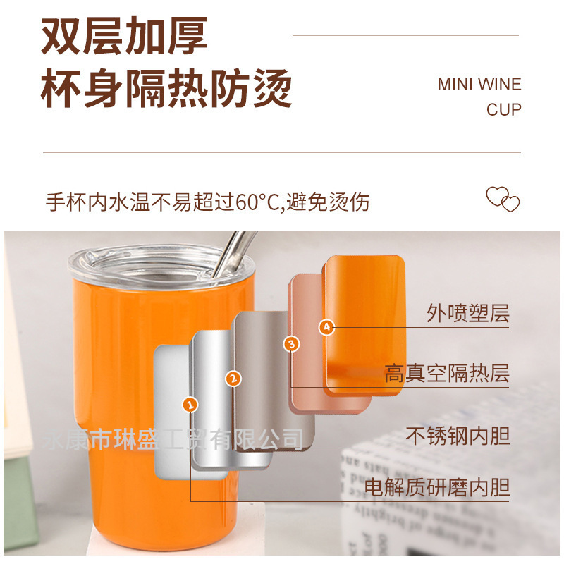 Mini vaso de vino pequeño de 3oz de cambio en frío transfronterizo Taza de aislamiento de acero inoxidable 304 Taza de paja de una y dos capas Taza de pequeña capacidad