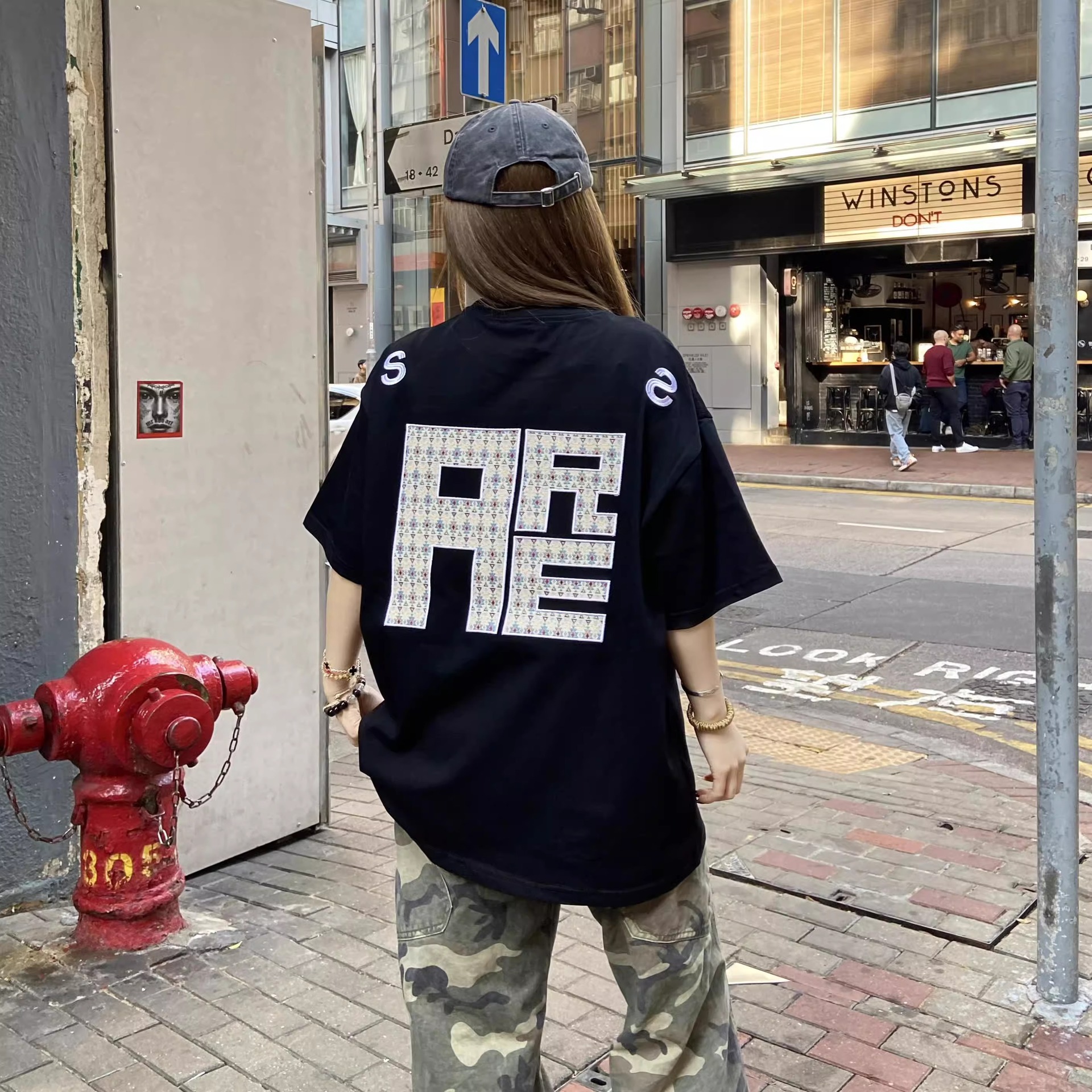 American Street Embroidered Letter Short-Sleeved T-Shirt Men's Summer New Sports Loose Couple Versatile Half-Sleeved Top Ins