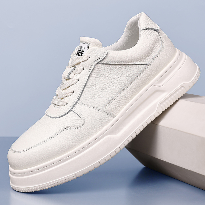 First-Layer Cowhide Men's Casual Shoes Genuine Leather Breathable Men's White Shoes Sneakers 2025 Autum New Leather Shoes Men's Shoes
