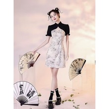 新中式旗袍夏季新款2024改良年轻款少女国潮风女装黑色连衣裙短倩