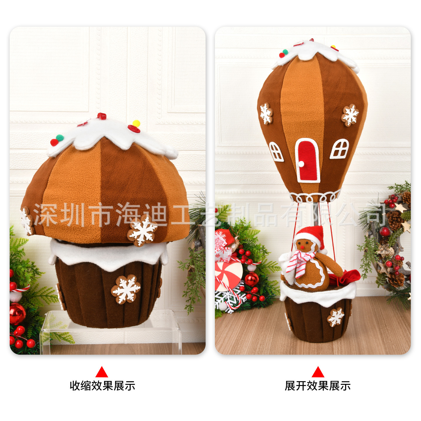 Decoraciones de Navidad paracaídas telescópicos pan de jengibre hombre globo caliente colgante regalo ventana decoración