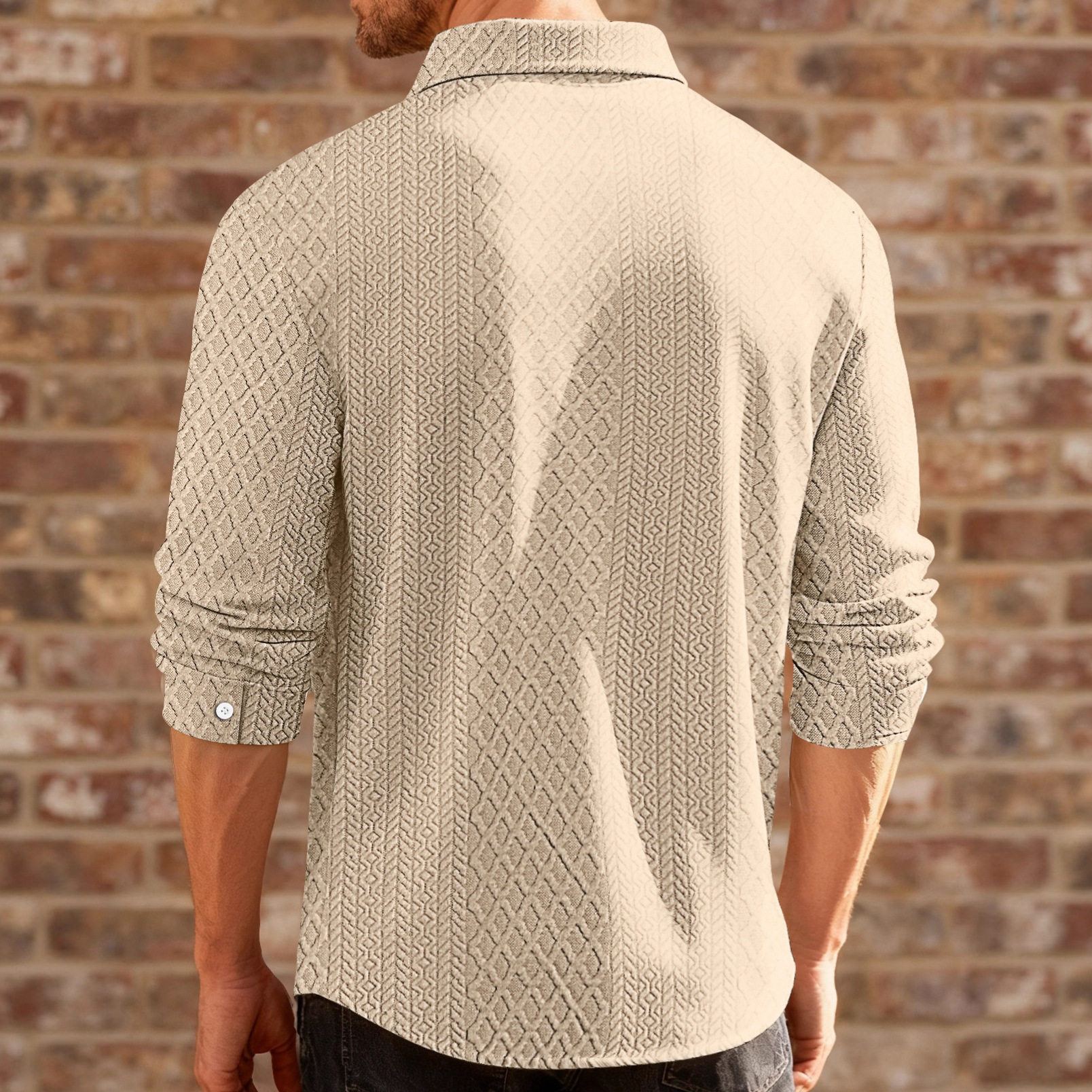 Europa y los Estados Unidos Amazon tejido flor simple botón casuales chaqueta deportiva de negocios hombre camisa transfronteriza de manga larga hombre