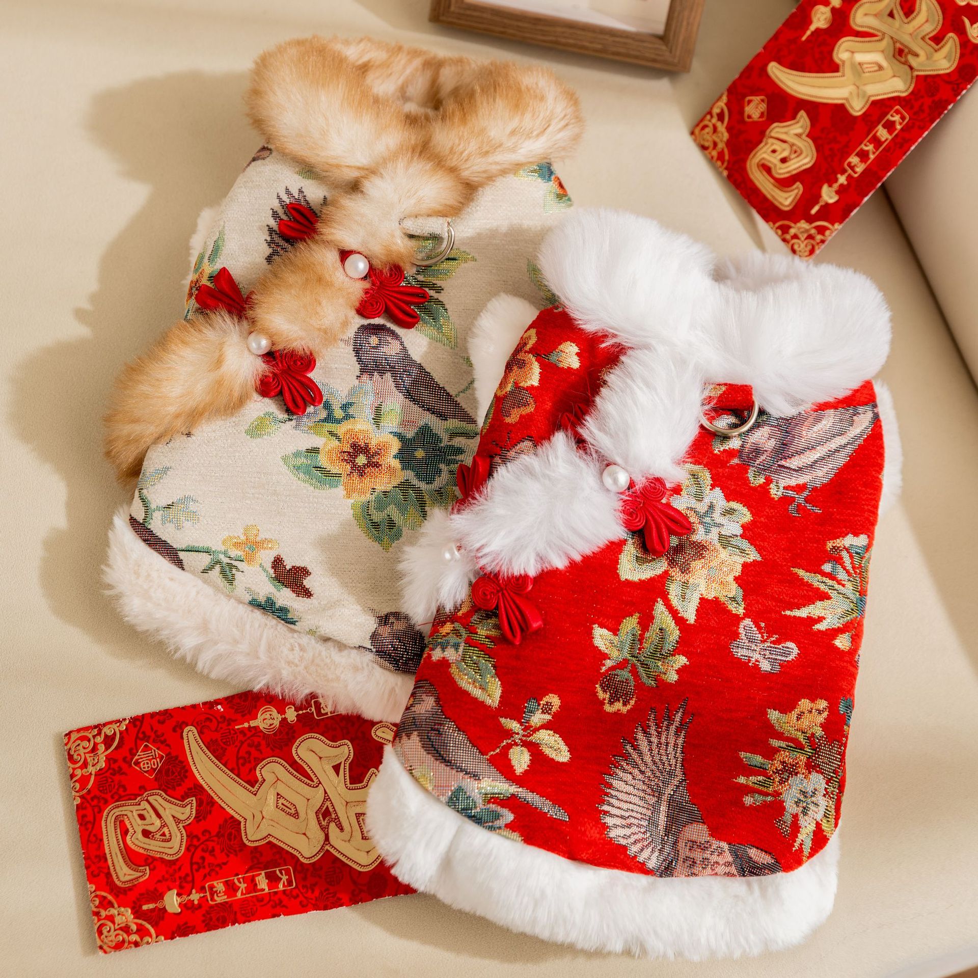 狗狗衣服新年喜庆唐装加厚保暖秋冬天马甲过年比熊泰迪宠物狗唐装