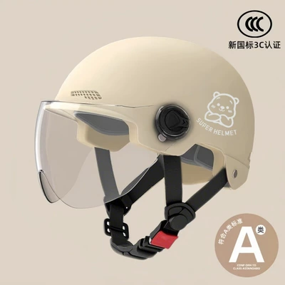 3C Certified Electric Vehicle Helmet, Suitable Motosiklet kaskı (dəbilqə) - 02-khaki-transparent-short-mirror-silver-bear