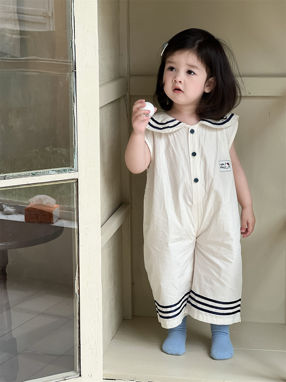Ropa de verano para niñas, estilo delgado, novedad 2026, ropa de verano para niños, estilo coreano, ropa infantil, pelele de una pieza estilo marinero para bebé
