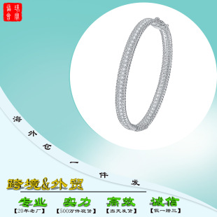 Cross-Border Hot Selling New S925 Sterling Silver White Golden-Plated Double-Row Bracelet, Fashionable and Simple Row of Diamonds, Exquisite Women's Bracelet