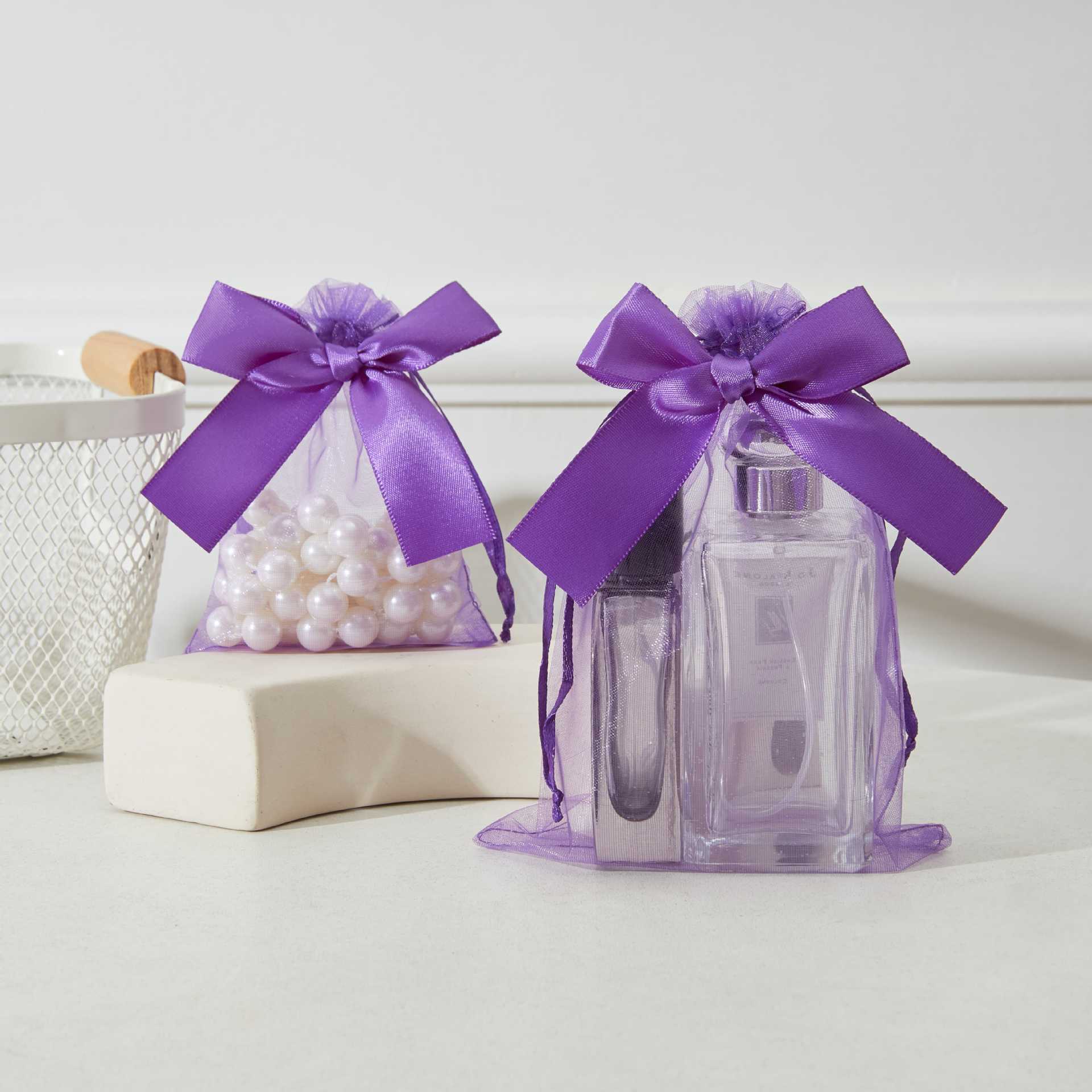 Bolso de gasa con lazo dorado transfronterizo, bolsa de dulces de boda, bolsa de regalo para fiesta, bolsa de embalaje de regalo, bolsillo con cordón