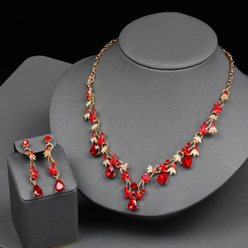 Cross-Border Supply Bridal Necklace Earrings Set Women's Crystal Jewelry Wedding Dress Jewelry Wedding Accessories Dress Matchinging