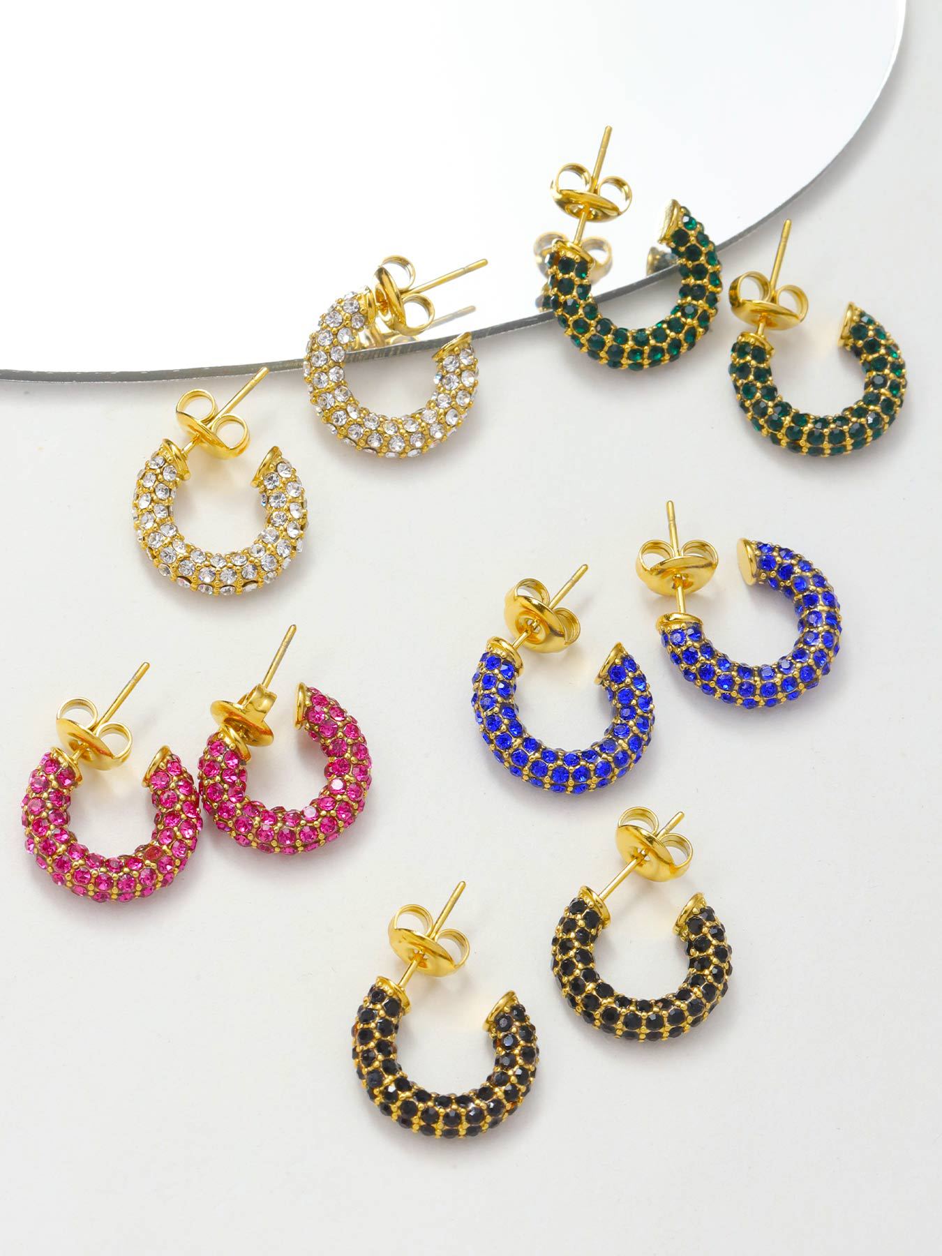 14g Weight 1 Pair Lady Geometric Plating Titanium Steel Zircon Earrings