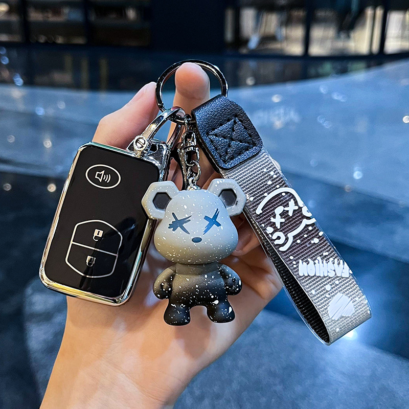 Toyota I-Smart 3 키 혼 [싱글 쉘 블랙] + 회색 폭력 곰 펜던트