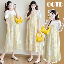 实拍孕妇新款假两件连衣裙显瘦温柔风宽松大码连衣裙
