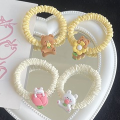 Cute flowers little bear little rabbit share on circle cream soft adorable cartoon hair tie ins simple large hair tie for hair decoration