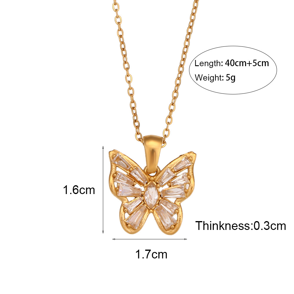 Fashion Butterfly Stainless Steel Necklace Plating Inlay Zircon Stainless Steel Necklaces