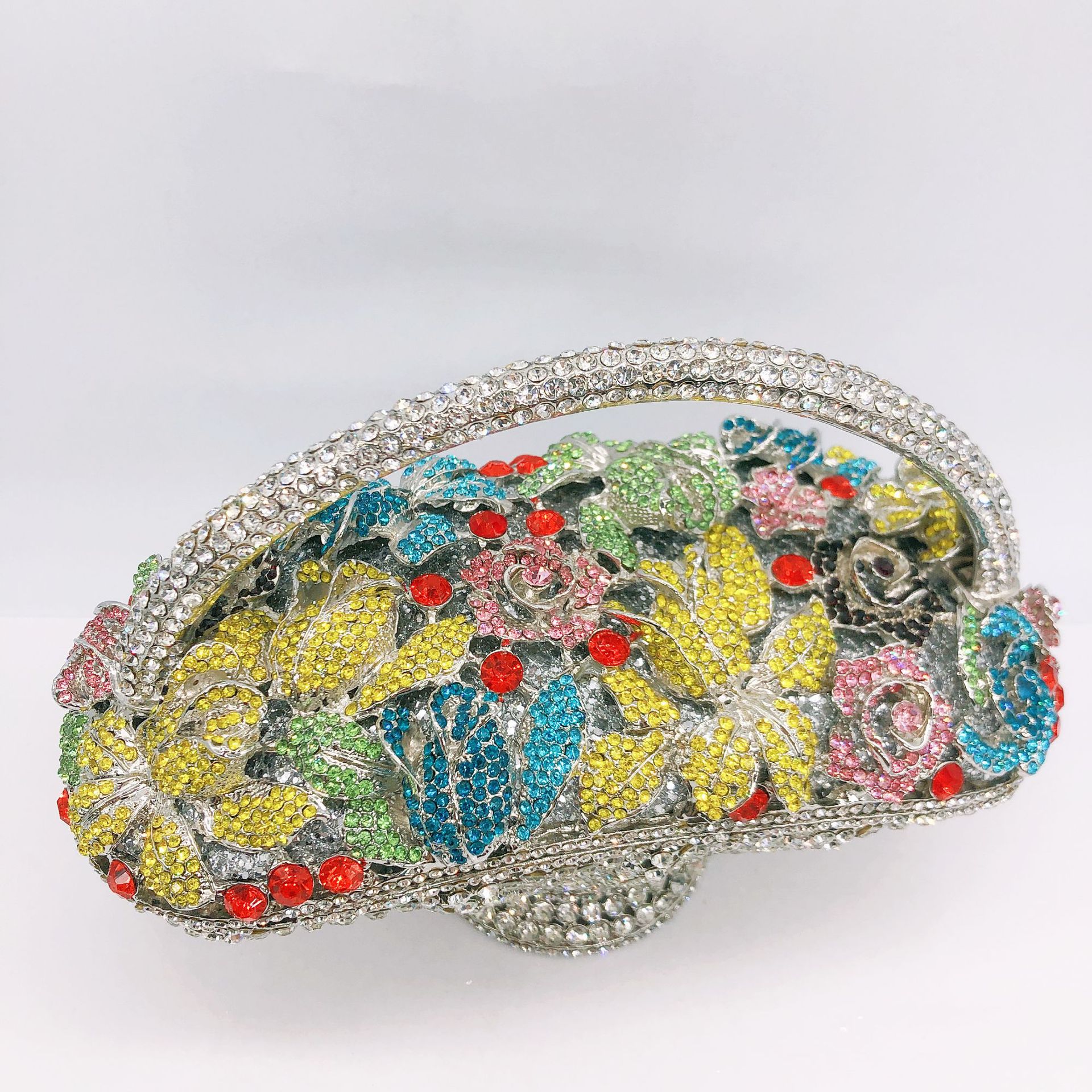 Túi clutch nữ đính kim cương giả hình giỏ hoa, xách tay dự tiệc, đeo chéo một bên vai — 1 # màu hồng, 2 # vàng trắng, 3 # màu bạc, 4 # Champagne chi tiết 13