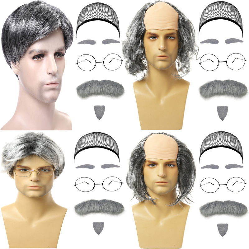 Amazon 100 Days of School Grandpa Bald Wig Halloween Cos Wig Wife Wig Dress up Headgear