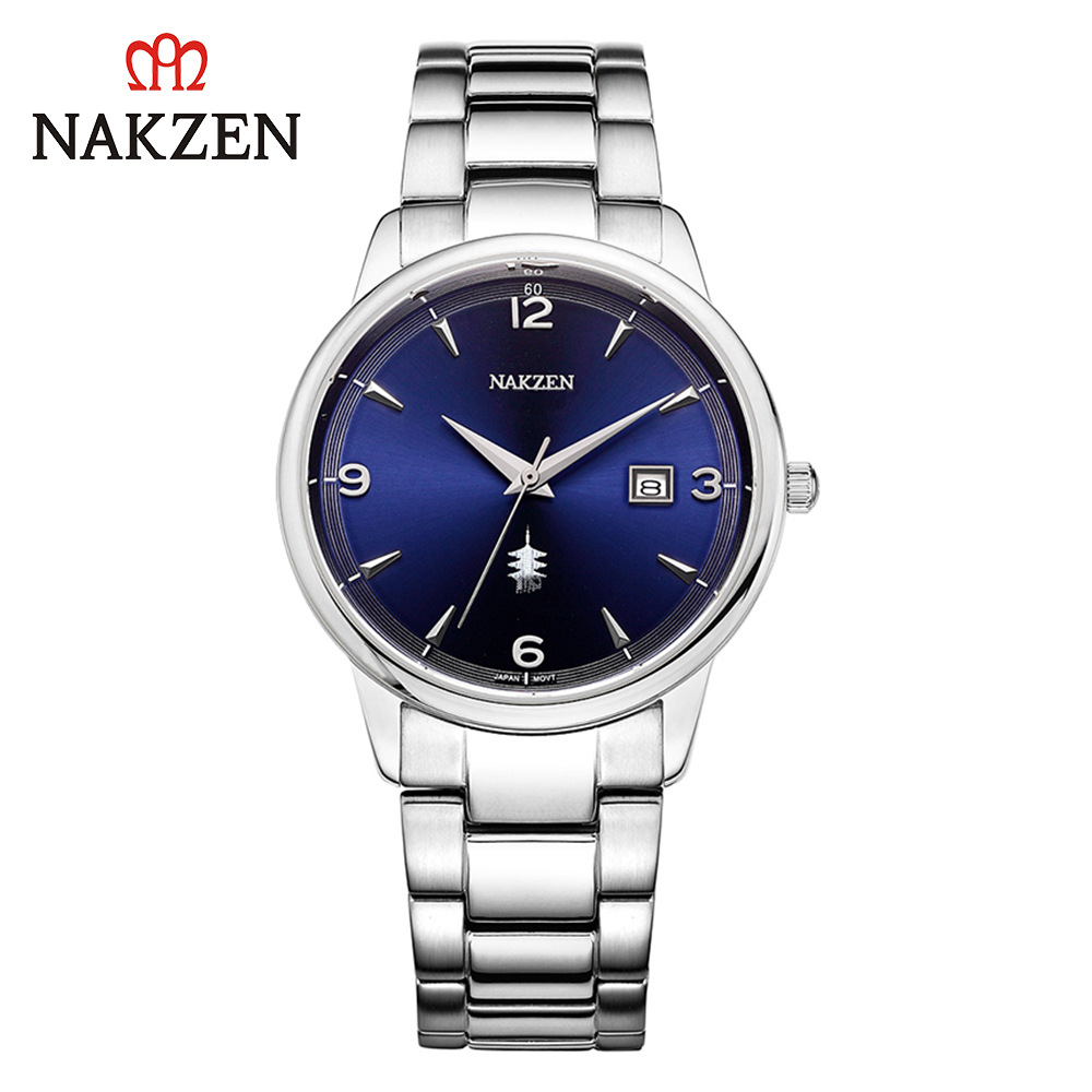 Famosa ciudad antigua NAKZEN1006 nuevo cinturón de acero simple movimiento cuarzo reloj conmemorativo del regalo negocio calendario los hombres