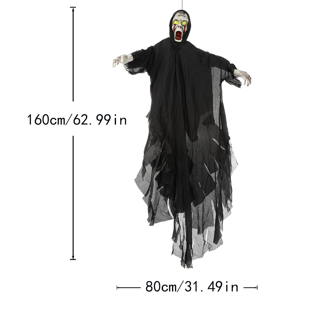 Decoración de Halloween, fantasma colgante, control de voz, fantasma luminoso eléctrico, llamada fantasma, acción a gran escala, sala secreta de fantasmas, decoración de fiesta, accesorios