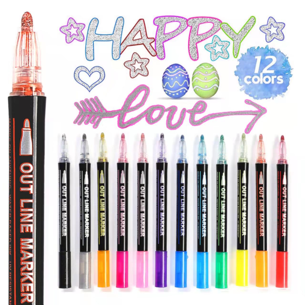 8-color outline pen set DIY flash pen fl...