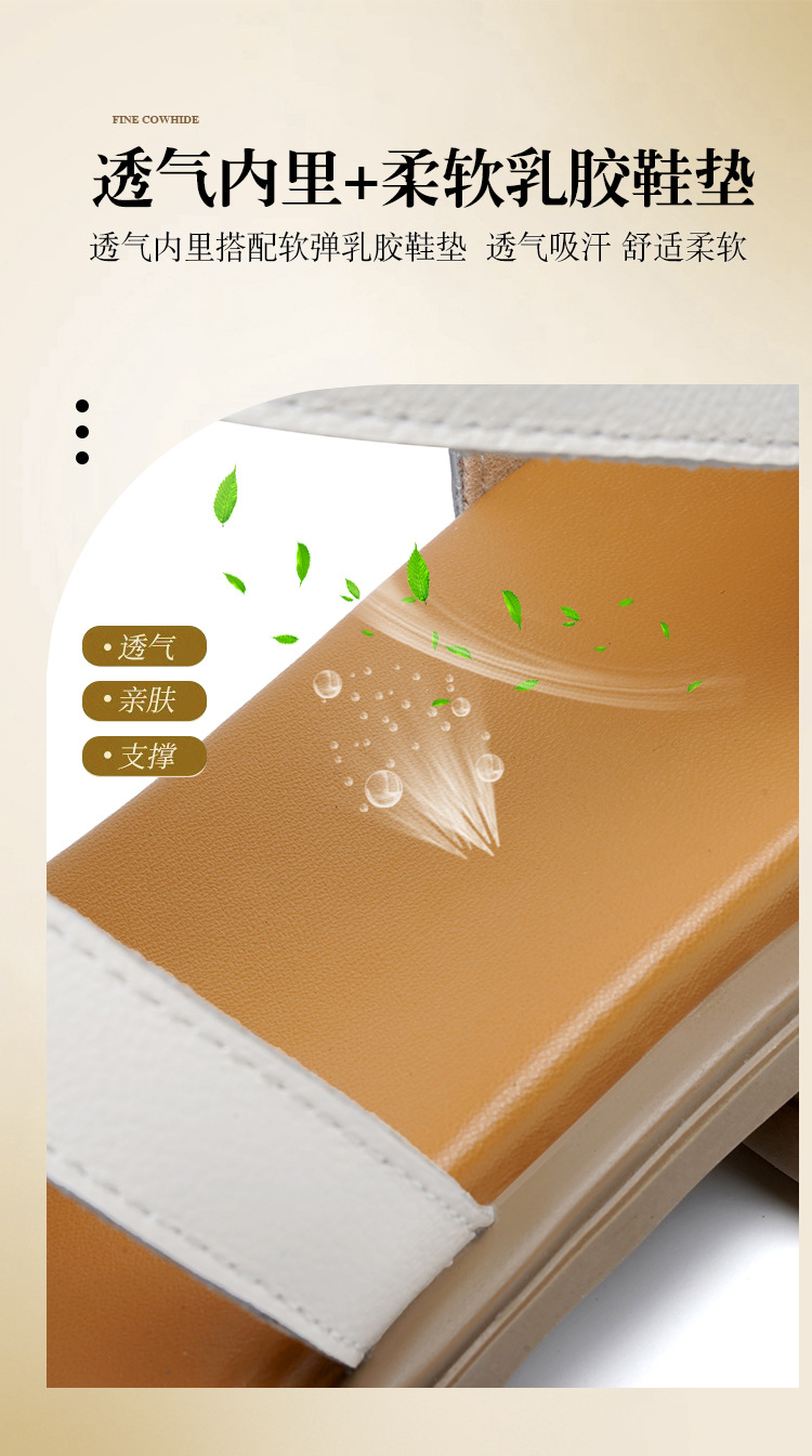 Sandal da thật quai chữ V đế dày mềm mại cho nữ — Màu đen chi tiết 8