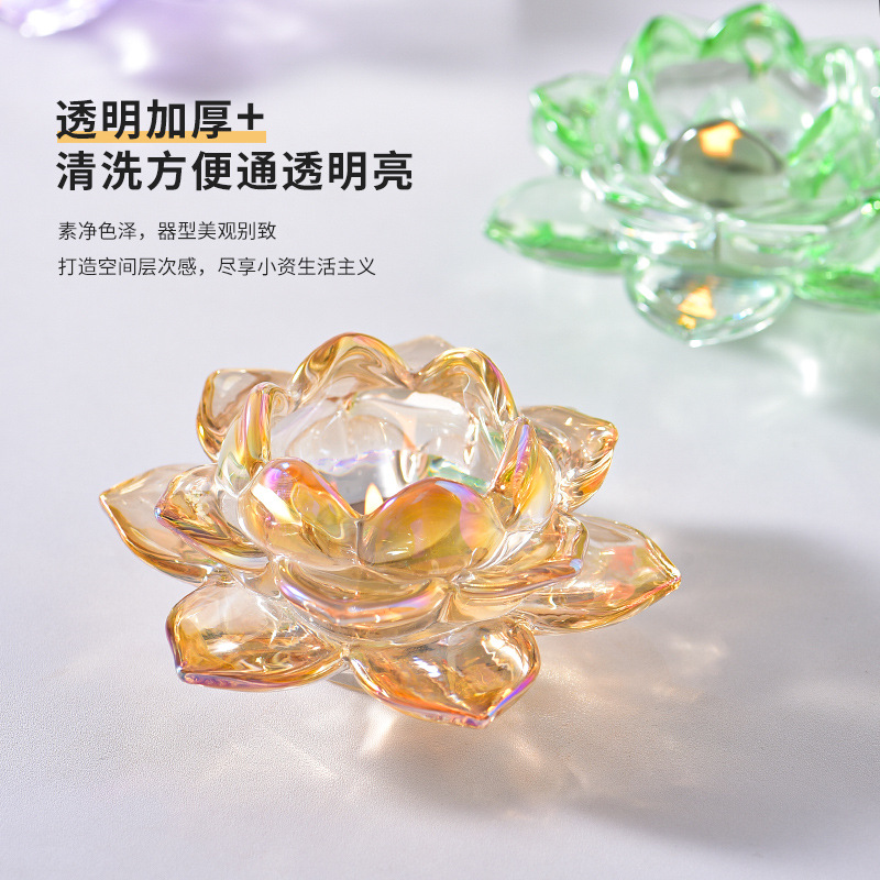 Factory glass colored lotus candle holder wholesale glass candle holder wax stand transparent glass candle holder home use crown