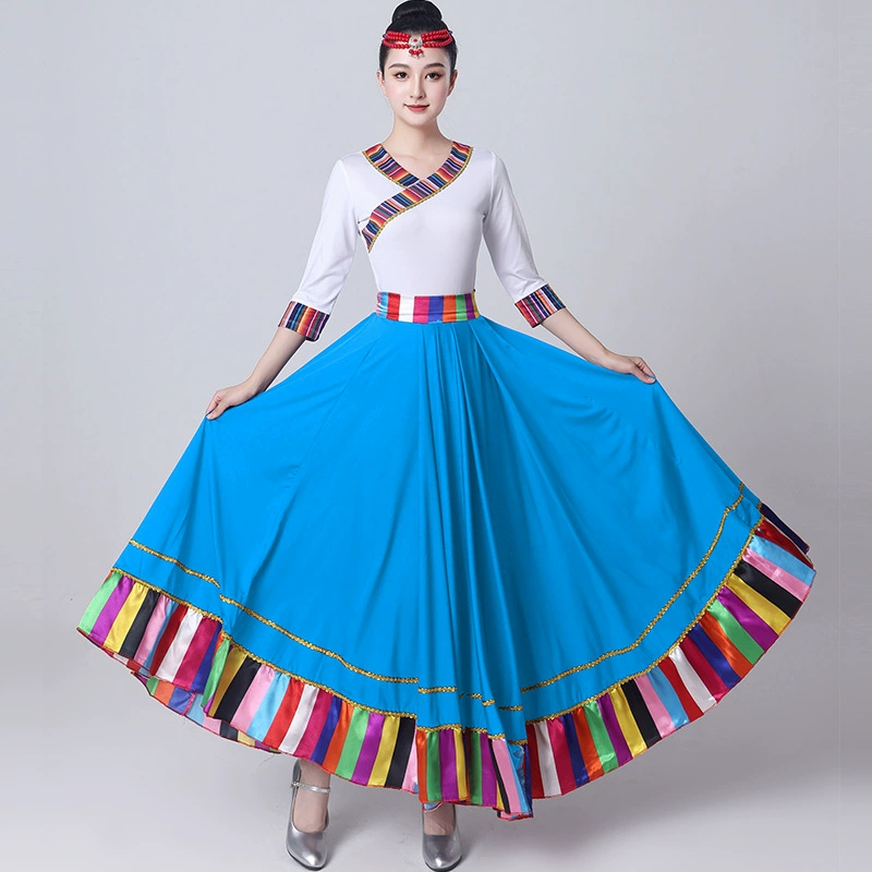 Тибетские танцевальные костюмы Женская национальная тренировочная юбка в половинном облике