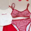 Red grid bikini+sweater