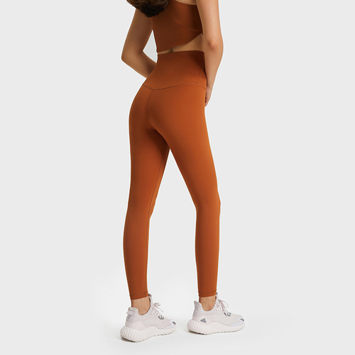 Spring and summer new style yoga pants cross-border brushed nude yoga clothes high waist hip lifting tight elastic sports nine-point pants for women