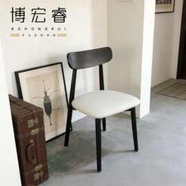 实木餐椅灵芝椅极简北欧中古风商用家用餐厅百搭黑色餐椅皮椅矮凳