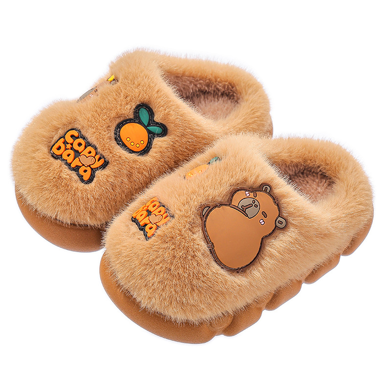 Zapatillas de algodón de invierno para niños Capibara, bolsas cálidas para niños y niñas, zapatos de algodón para padres e hijos, niños mayores y niños